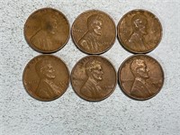 Three 1938, three 1938D Lincoln wheat cents