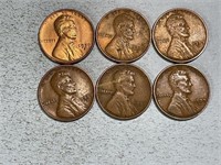 Five 1939S, one 1939D Lincoln wheat cents