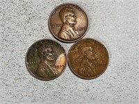 1937, two 1939 Lincoln wheat cents
