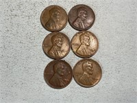 Six Lincoln wheat cents