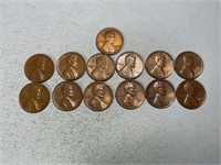 Thirteen Lincoln cents