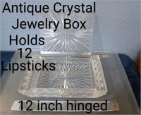 12" Antique Elegant crystal jewelry box with tray