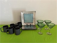 Spiral Green Swirl Margarita Glasses & Plates Mugs
