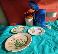 Vintage collectible plates, Enamel coffee pot