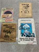 4 unframed old racing posters