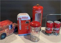 COCA COLA COLLECTIBLE TINS, STRAW HOLDER and SALT