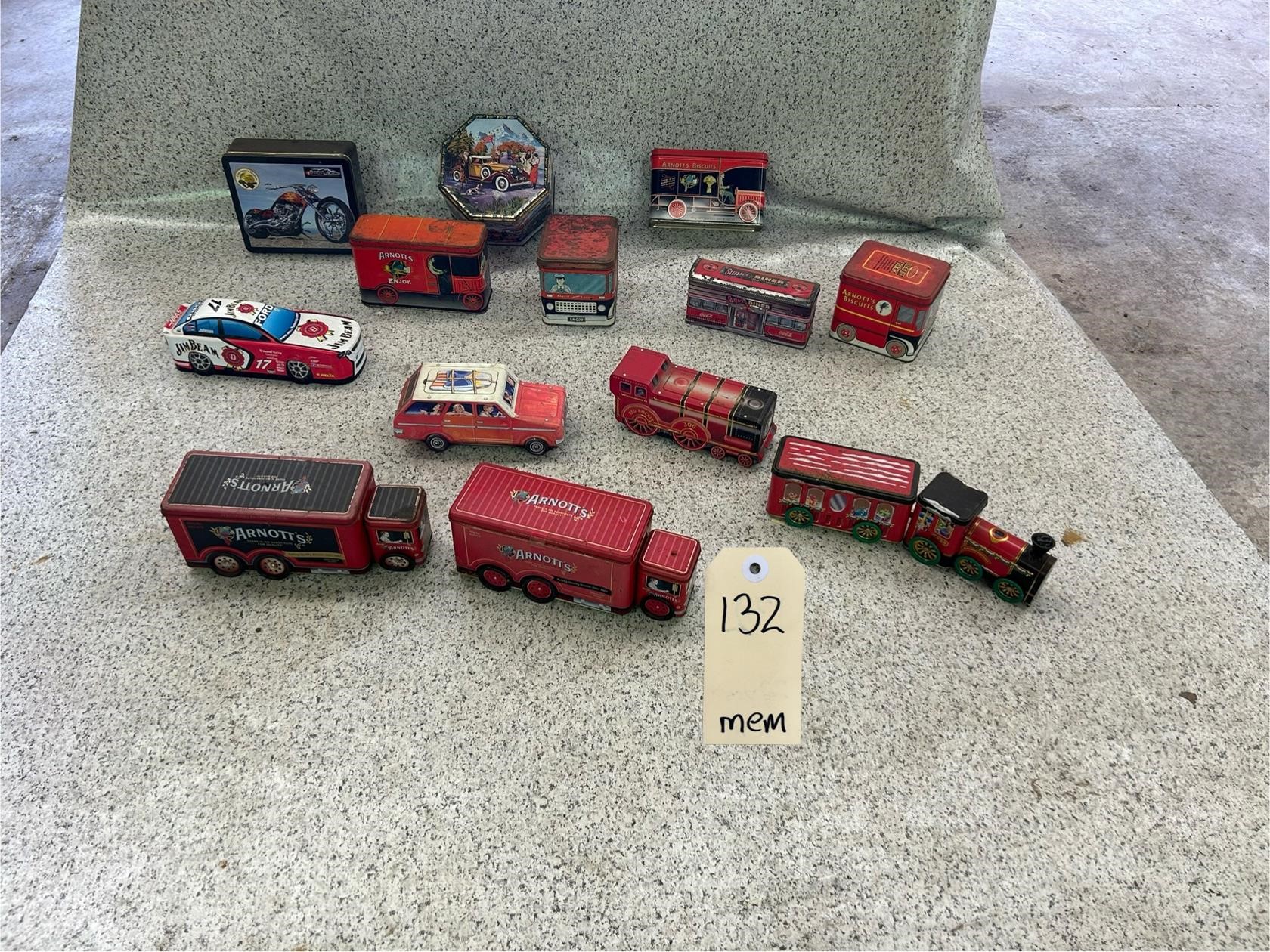 13 vehicle related biscuit tins
