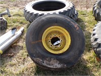 Pair of front tractor tires on 8 bolt JD rims