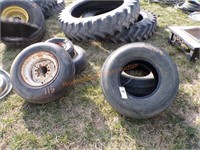 5 implement tires, various sizes, a few on rims