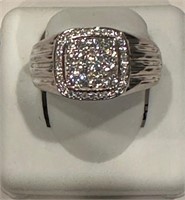 Mens Size 10 Real Diamond Silver Ring