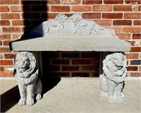 Concrete Lion Sculpture Bench