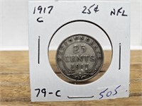 1917 C 25 CENT NEWFOUNDLAND COIN