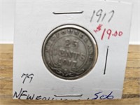 1917 C 25 CENT NEWFOUNDLAND COIN
