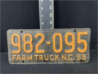 1955 North Carolina Farm Truck License Plate