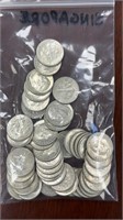 US Silver Coins 50 Roosevelt Dimes, Circulated loo