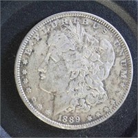 US Coins 1889 Morgan Silver Dollar, circulated wit