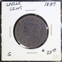 US Coins 1837 Large Cent, circulated