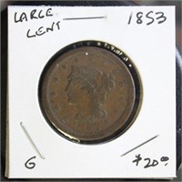 US Coins 1853 Large Cent, circulated