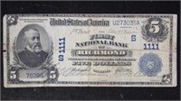 US Paper Money 1902 $5 National Currency Note from