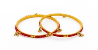 22K Yellow Gold Glass Bead Bangle Set