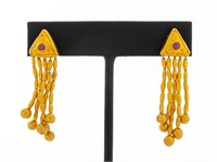 24K Yellow Gold Ruby Tassel Earrings
