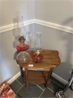 Small Half Moon Table & 2- Kerosene Lamps