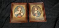 Two Framed Antique Boy and Girl Decor