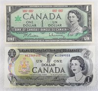 2x Billet 1 DOLLAR canadien 1967 et 1973