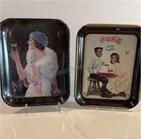 Pair of COCA COLA TRAYS TIN METAL 13” x 11-1/2”