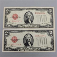 1928 D & E $2 US NOTES VERY NICE!