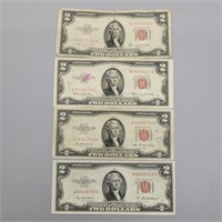 4- 1953, 1953A, 1953B, & 1953C $2 US NOTES