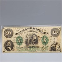 1860 $10 CITIZENS BANK OF LOUISIANA NOTE CRISP