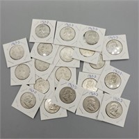 20- FRANKLIN SILVER HALF DOLLARS 90% SILVER