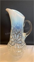 Blue Opalescent Northwood Poinsettia Glass Pitcher