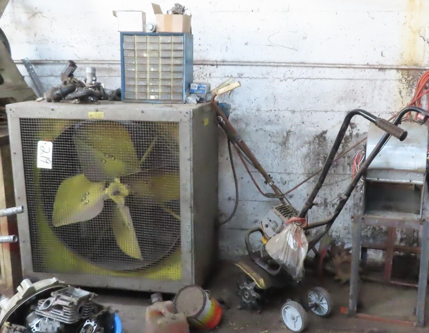 Wall Lot: Shop Fan, Tillers, Squirrel Cage Blower