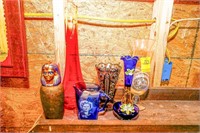 Egypt Canopic Jar, Blue Japan Vase, Unmarked Red