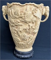 Vintage Resin Carved Elephant Handle Vase