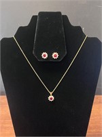 Matching costume deep red gem necklace & earrings