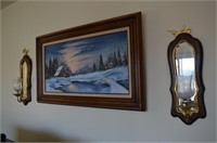 Oil on Canvas framed Painting & Wall Sconces