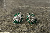 Emerald & Diamond Earrings 10K Gold Appraised