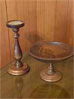 Wood Pedestal Bowl & Candle Holder