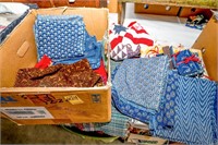 Box of Material, (2) Quilt Tops