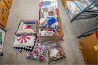 Box of Quilt Patches and Handmade Ornaments, Craft