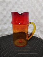 Vintage Red/Yellow Blown Glass Pitcher