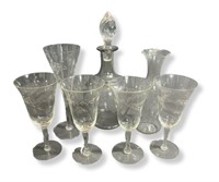 7 Piece Vintage Glass Etched Drinkware Set