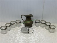 Pewter Pitcher W/Glass & Pewter Juice Glasses
