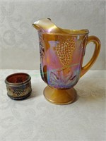 Vtg Marigold Amber Carnival Glass Pitcher/Powder