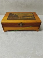 Vintage Wood Box With Mountain Scene