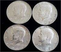 4 Kennedy Silver Clad Half Dollar Coins. 2 1965