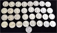 33 Silver Quarter Coins.  1 Standing Liberty,